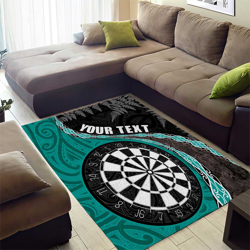 Personalised New Zealand Darts Area Rug Koru Tribal Tattoo and Silver Fern Maori Pattern Teal Color LT03 - Polynesian Pride