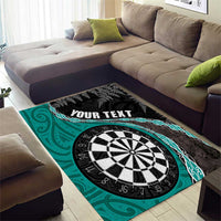 Personalised New Zealand Darts Area Rug Koru Tribal Tattoo and Silver Fern Maori Pattern Teal Color LT03 - Polynesian Pride