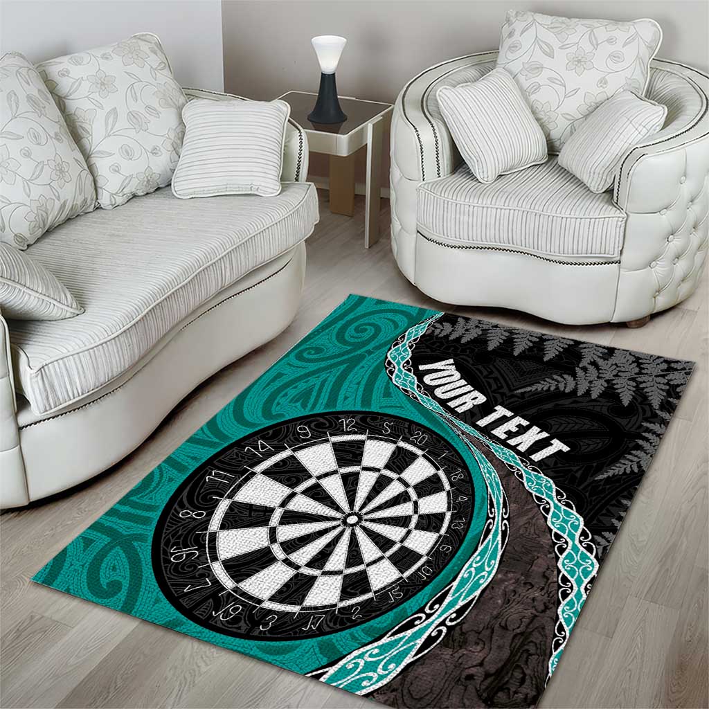 Personalised New Zealand Darts Area Rug Koru Tribal Tattoo and Silver Fern Maori Pattern Teal Color LT03 - Polynesian Pride