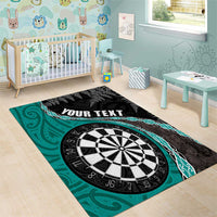 Personalised New Zealand Darts Area Rug Koru Tribal Tattoo and Silver Fern Maori Pattern Teal Color LT03 - Polynesian Pride