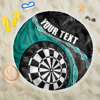 Personalised New Zealand Darts Beach Blanket Koru Tribal Tattoo and Silver Fern Maori Pattern Teal Color LT03 One Size 150cm Teal - Polynesian Pride