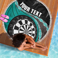 Personalised New Zealand Darts Beach Blanket Koru Tribal Tattoo and Silver Fern Maori Pattern Teal Color LT03 - Polynesian Pride