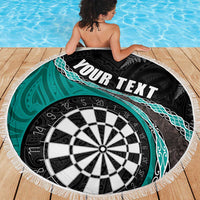 Personalised New Zealand Darts Beach Blanket Koru Tribal Tattoo and Silver Fern Maori Pattern Teal Color LT03 - Polynesian Pride