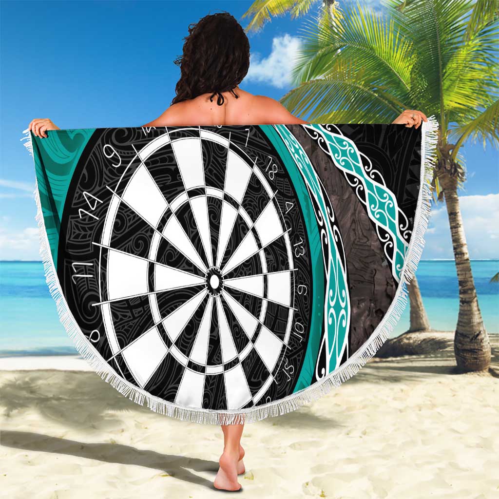 Personalised New Zealand Darts Beach Blanket Koru Tribal Tattoo and Silver Fern Maori Pattern Teal Color LT03 - Polynesian Pride