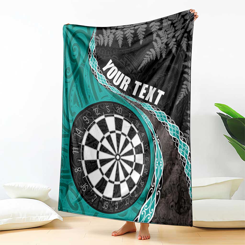 Personalised New Zealand Darts Blanket Koru Tribal Tattoo and Silver Fern Maori Pattern Teal Color LT03 - Polynesian Pride