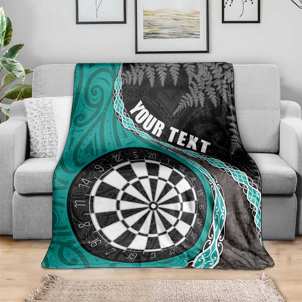 Personalised New Zealand Darts Blanket Koru Tribal Tattoo and Silver Fern Maori Pattern Teal Color LT03 - Polynesian Pride