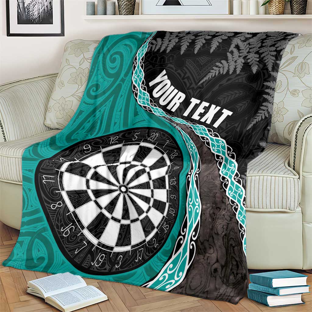 Personalised New Zealand Darts Blanket Koru Tribal Tattoo and Silver Fern Maori Pattern Teal Color LT03 - Polynesian Pride