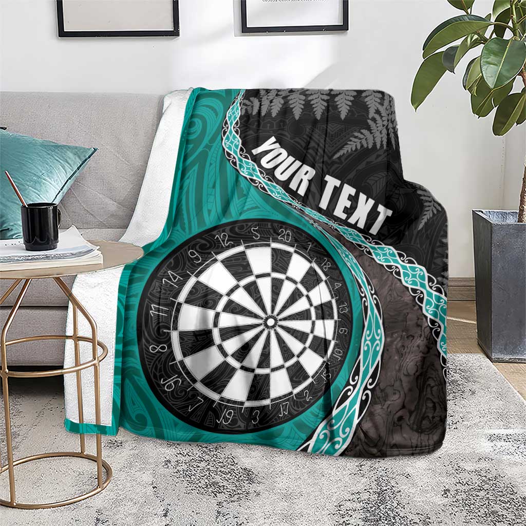 Personalised New Zealand Darts Blanket Koru Tribal Tattoo and Silver Fern Maori Pattern Teal Color LT03 - Polynesian Pride