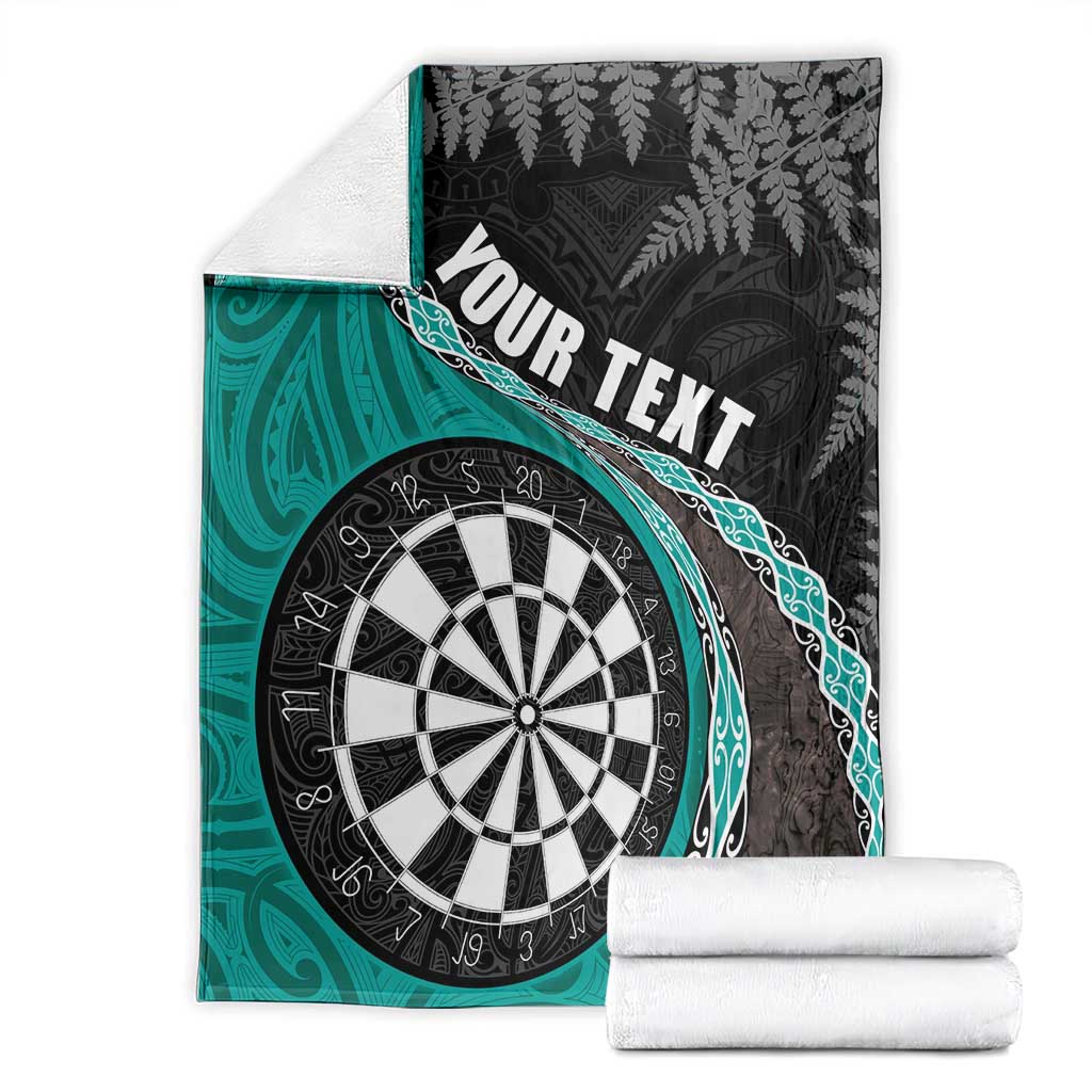 Personalised New Zealand Darts Blanket Koru Tribal Tattoo and Silver Fern Maori Pattern Teal Color LT03 - Polynesian Pride