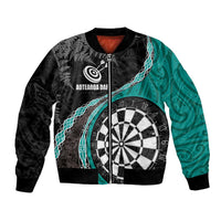 Personalised New Zealand Darts Bomber Jacket Koru Tribal Tattoo and Silver Fern Maori Pattern Teal Color LT03 Unisex Teal - Polynesian Pride
