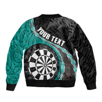 Personalised New Zealand Darts Bomber Jacket Koru Tribal Tattoo and Silver Fern Maori Pattern Teal Color LT03 - Polynesian Pride