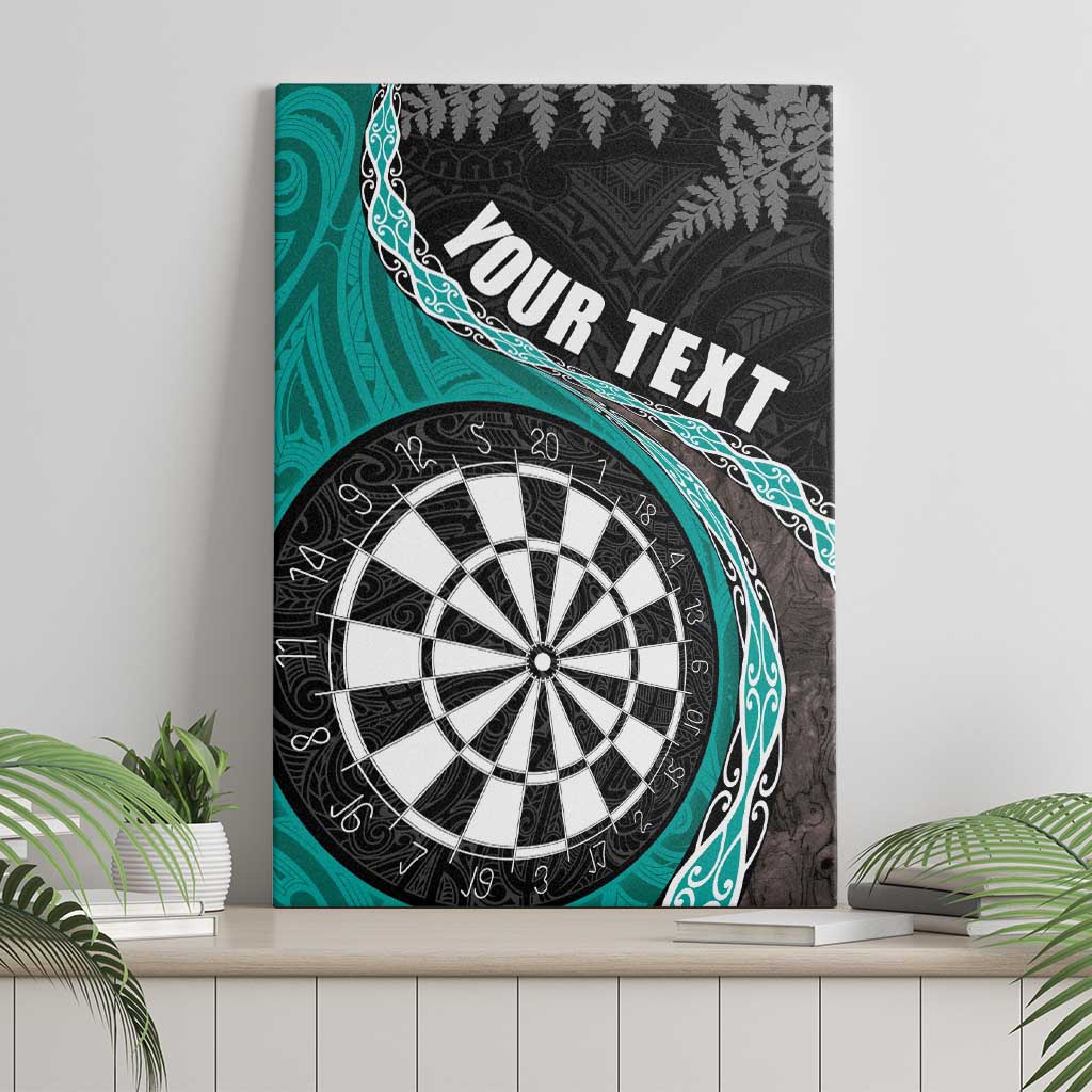 Personalised New Zealand Darts Canvas Wall Art Koru Tribal Tattoo and Silver Fern Maori Pattern Teal Color LT03 - Polynesian Pride