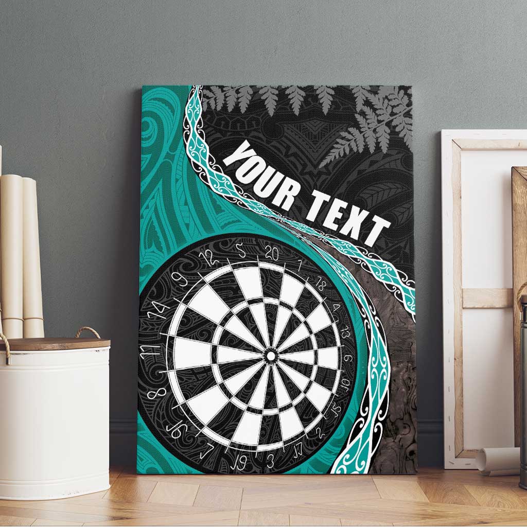 Personalised New Zealand Darts Canvas Wall Art Koru Tribal Tattoo and Silver Fern Maori Pattern Teal Color LT03 - Polynesian Pride