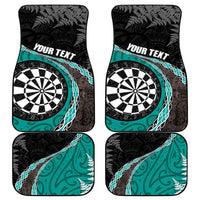 Personalised New Zealand Darts Car Mats Koru Tribal Tattoo and Silver Fern Maori Pattern Teal Color LT03 - Polynesian Pride