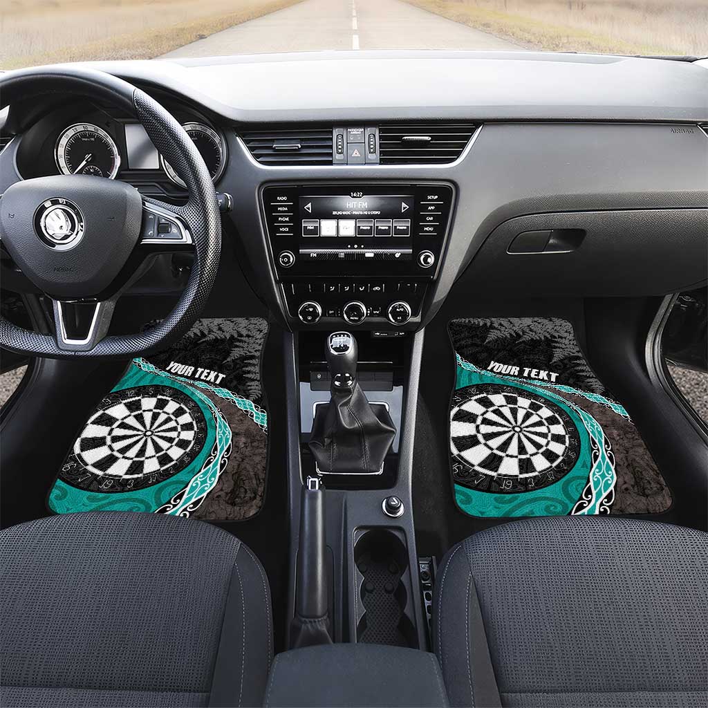 Personalised New Zealand Darts Car Mats Koru Tribal Tattoo and Silver Fern Maori Pattern Teal Color LT03 Set 2pcs - Front Teal - Polynesian Pride