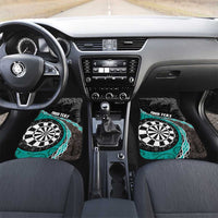 Personalised New Zealand Darts Car Mats Koru Tribal Tattoo and Silver Fern Maori Pattern Teal Color LT03 Set 2pcs - Front Teal - Polynesian Pride