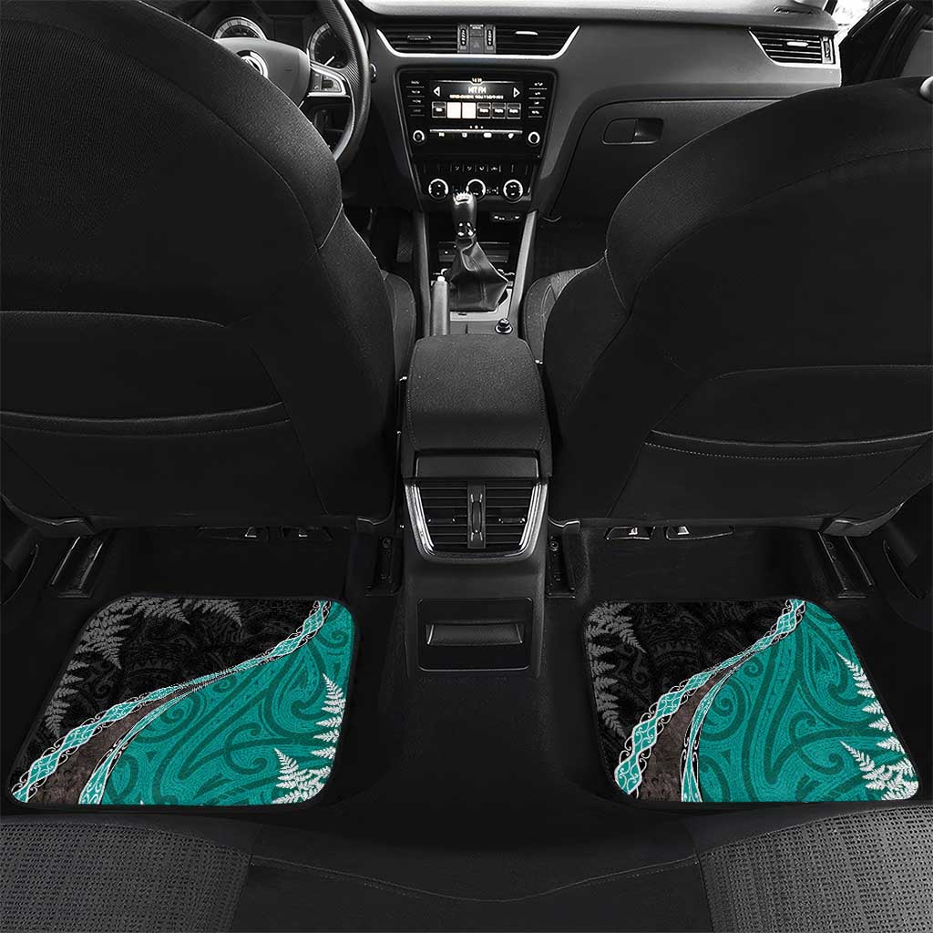 Personalised New Zealand Darts Car Mats Koru Tribal Tattoo and Silver Fern Maori Pattern Teal Color LT03 Set 2pcs - Back Teal - Polynesian Pride