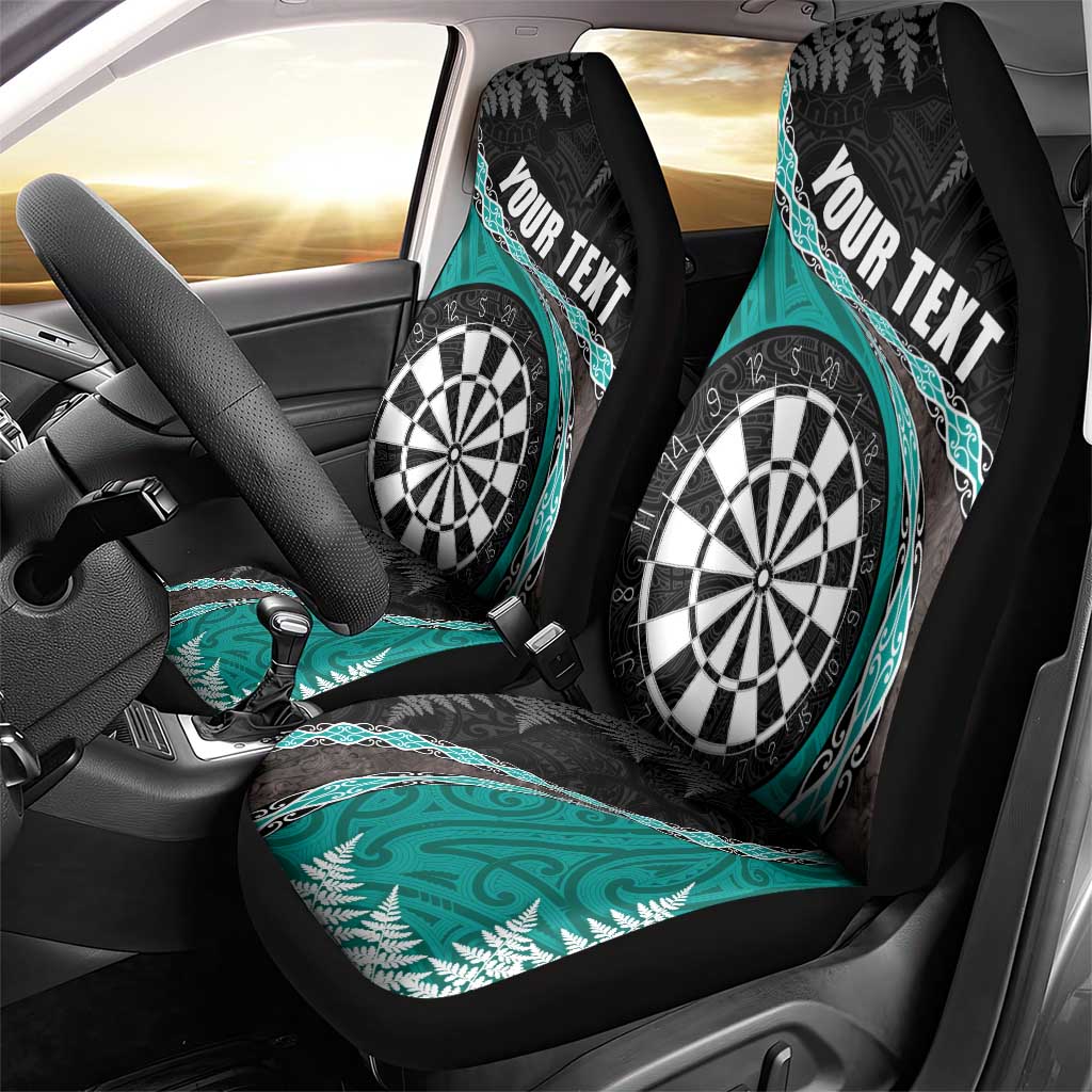 Personalised New Zealand Darts Car Seat Cover Koru Tribal Tattoo and Silver Fern Maori Pattern Teal Color LT03 - Polynesian Pride