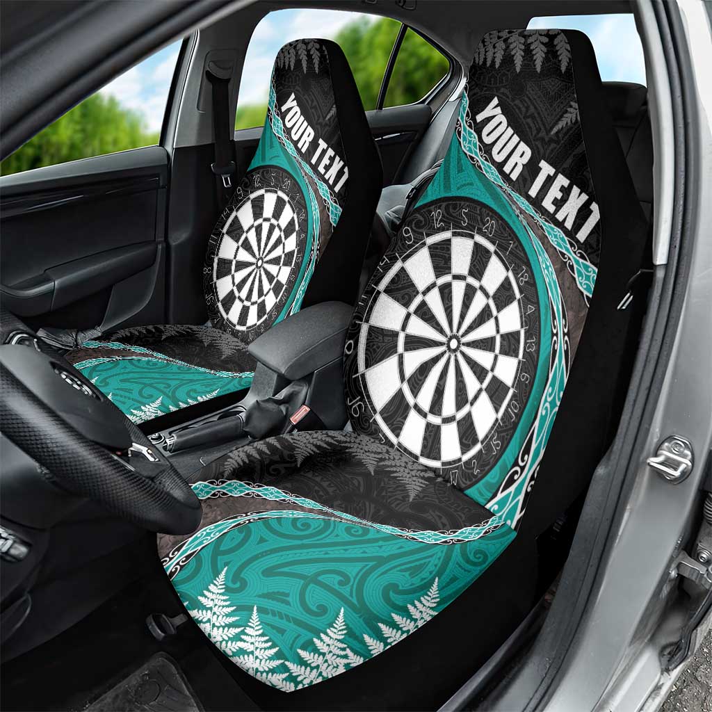 Personalised New Zealand Darts Car Seat Cover Koru Tribal Tattoo and Silver Fern Maori Pattern Teal Color LT03 - Polynesian Pride