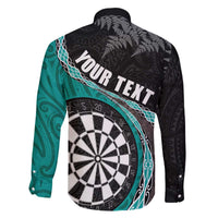 Personalised New Zealand Darts Family Matching Off Shoulder Short Dress and Hawaiian Shirt Koru Tribal Tattoo and Silver Fern Maori Pattern Teal Color LT03 - Polynesian Pride