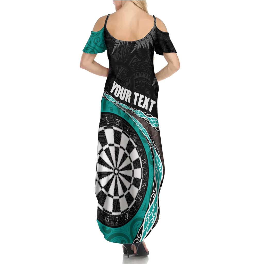 Personalised New Zealand Darts Family Matching Summer Maxi Dress and Hawaiian Shirt Koru Tribal Tattoo and Silver Fern Maori Pattern Teal Color LT03 - Polynesian Pride