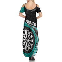 Personalised New Zealand Darts Family Matching Summer Maxi Dress and Hawaiian Shirt Koru Tribal Tattoo and Silver Fern Maori Pattern Teal Color LT03 - Polynesian Pride