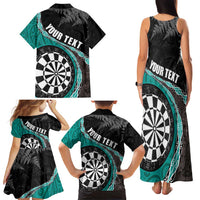 Personalised New Zealand Darts Family Matching Tank Maxi Dress and Hawaiian Shirt Koru Tribal Tattoo and Silver Fern Maori Pattern Teal Color LT03 - Polynesian Pride