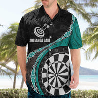 Personalised New Zealand Darts Hawaiian Shirt Koru Tribal Tattoo and Silver Fern Maori Pattern Teal Color LT03 - Polynesian Pride