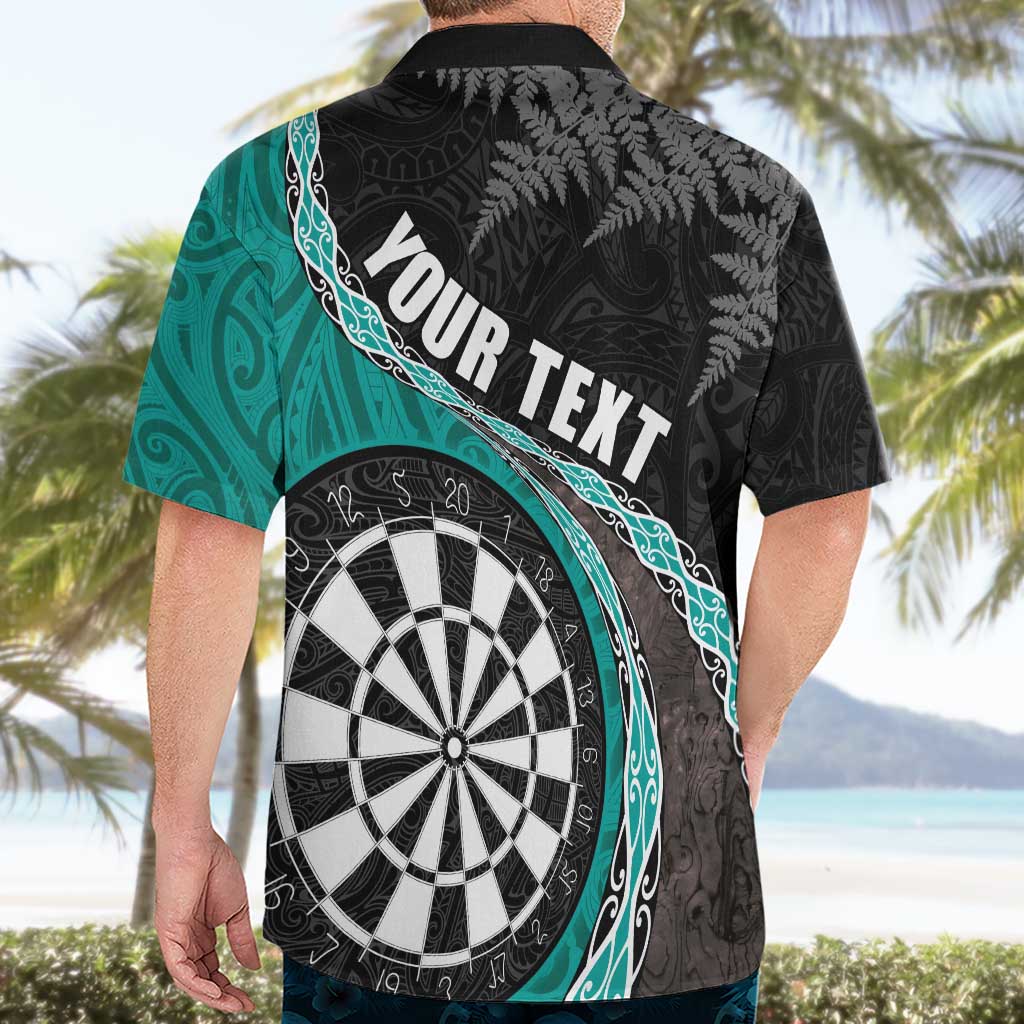 Personalised New Zealand Darts Hawaiian Shirt Koru Tribal Tattoo and Silver Fern Maori Pattern Teal Color LT03 - Polynesian Pride