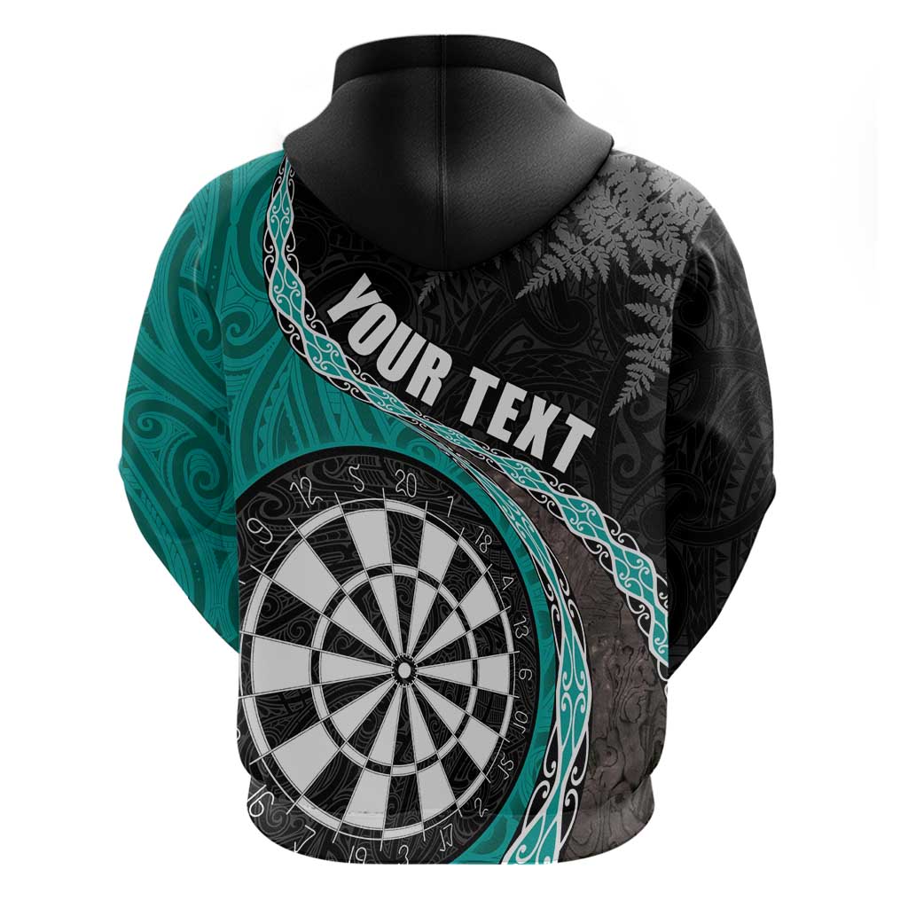 Personalised New Zealand Darts Hoodie Koru Tribal Tattoo and Silver Fern Maori Pattern Teal Color LT03 - Polynesian Pride