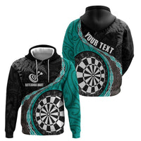 Personalised New Zealand Darts Hoodie Koru Tribal Tattoo and Silver Fern Maori Pattern Teal Color LT03 - Polynesian Pride