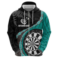 Personalised New Zealand Darts Hoodie Koru Tribal Tattoo and Silver Fern Maori Pattern Teal Color LT03 - Polynesian Pride