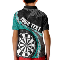 Personalised New Zealand Darts Kid Polo Shirt - Koru Tribal Tattoo and Silver Fern Maori Pattern Teal LT03 - Polynesian Pride