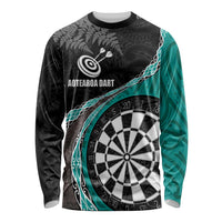 Personalised New Zealand Darts Long Sleeve Shirt Koru Tribal Tattoo and Silver Fern Maori Pattern Teal Color LT03 Unisex Teal - Polynesian Pride
