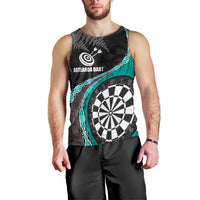 Personalised New Zealand Darts Men Tank Top Koru Tribal Tattoo and Silver Fern Maori Pattern Teal Color LT03 - Polynesian Pride