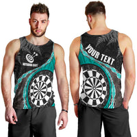 Personalised New Zealand Darts Men Tank Top Koru Tribal Tattoo and Silver Fern Maori Pattern Teal Color LT03 - Polynesian Pride