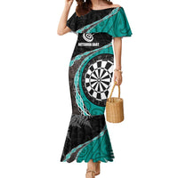 Personalised New Zealand Darts Mermaid Dress Koru Tribal Tattoo and Silver Fern Maori Pattern Teal Color LT03 Women Teal - Polynesian Pride