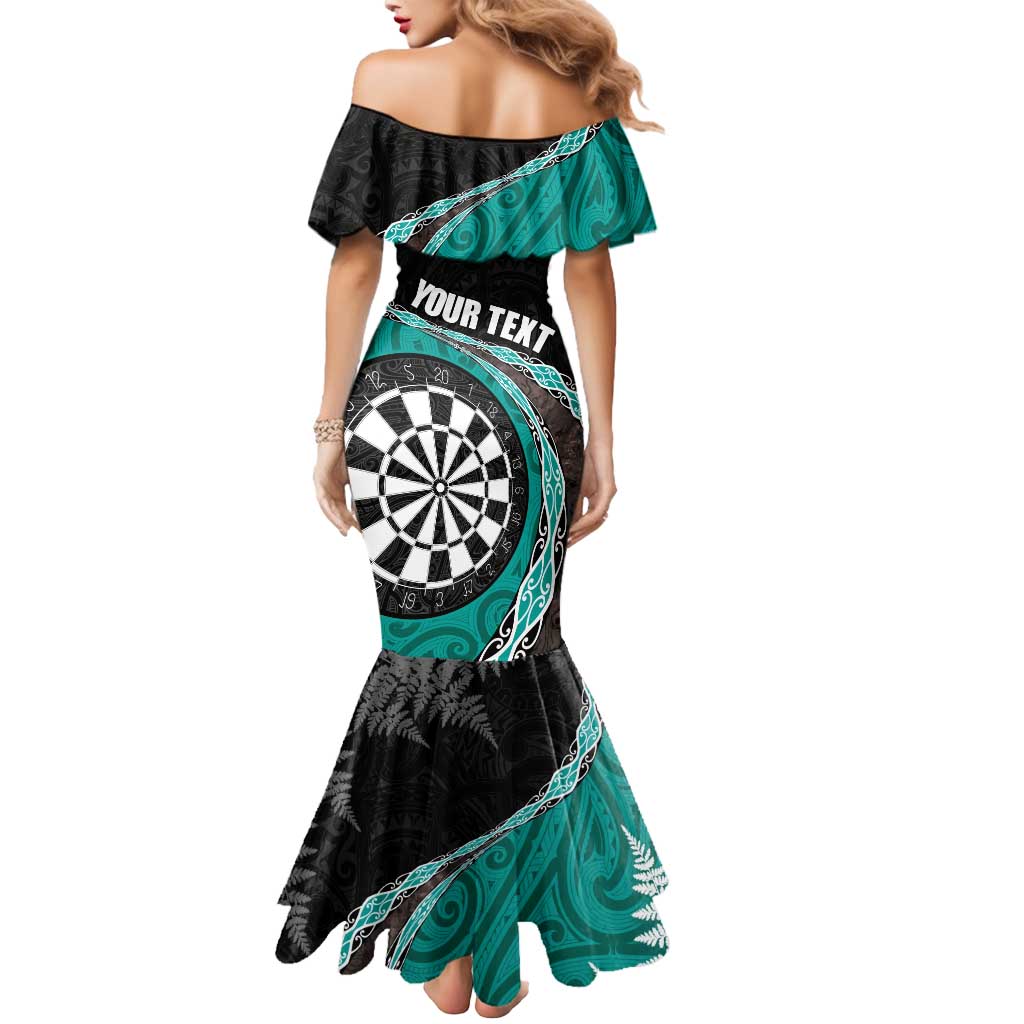 Personalised New Zealand Darts Mermaid Dress Koru Tribal Tattoo and Silver Fern Maori Pattern Teal Color LT03 - Polynesian Pride