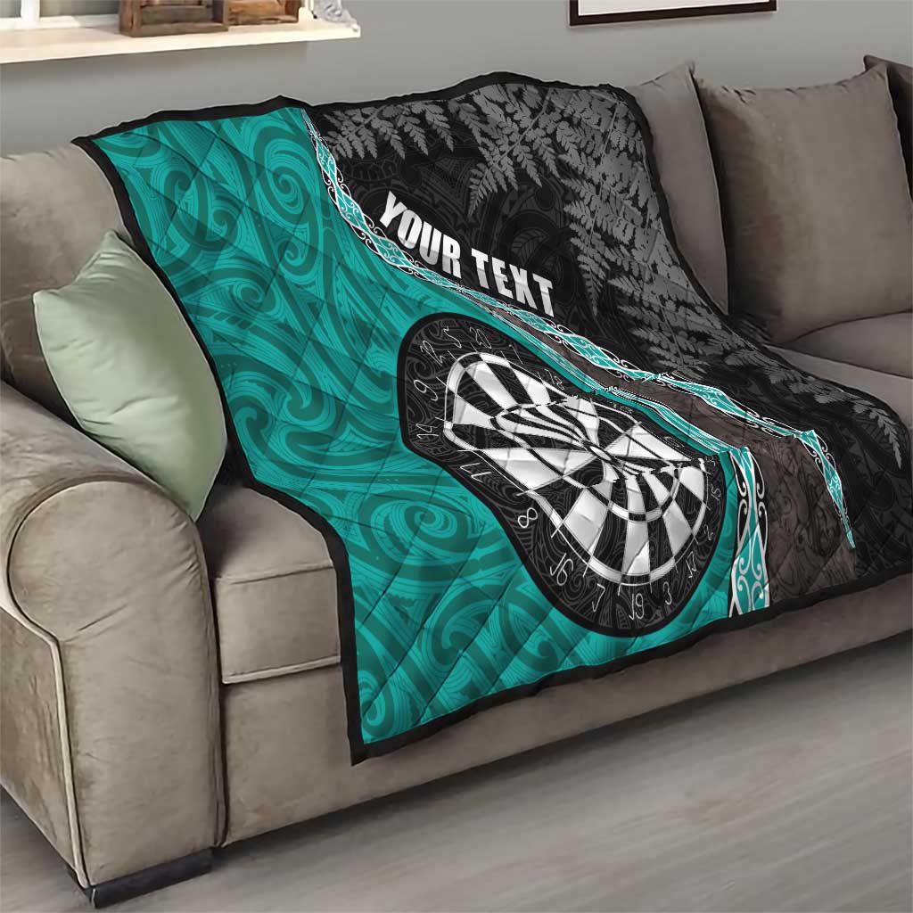 Personalised New Zealand Darts Quilt Koru Tribal Tattoo and Silver Fern Maori Pattern Teal Color LT03 - Polynesian Pride