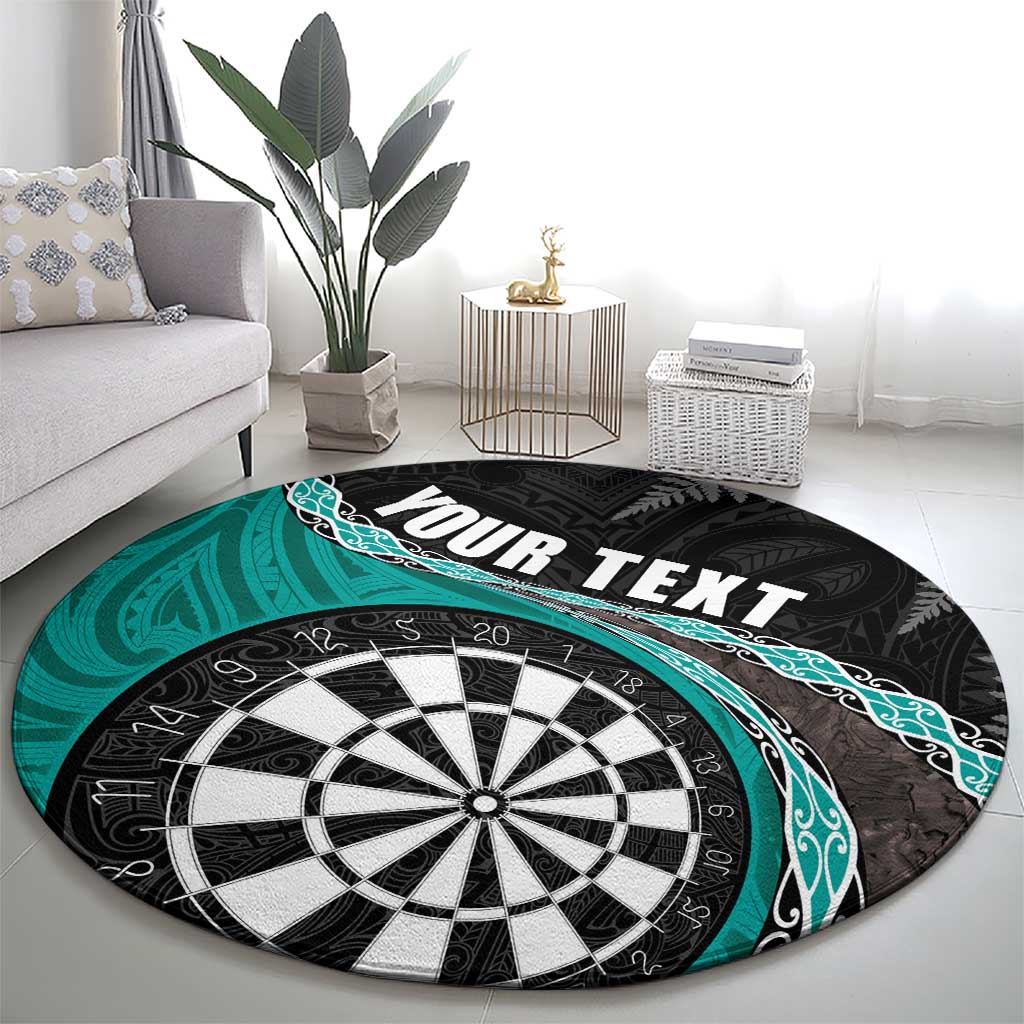 Personalised New Zealand Darts Round Carpet Koru Tribal Tattoo and Silver Fern Maori Pattern Teal Color LT03 - Polynesian Pride
