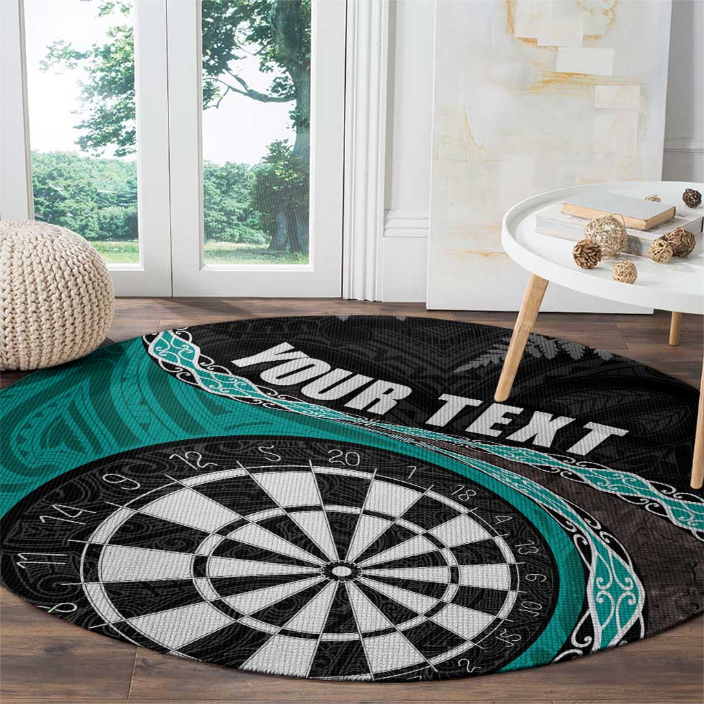 Personalised New Zealand Darts Round Carpet Koru Tribal Tattoo and Silver Fern Maori Pattern Teal Color LT03 - Polynesian Pride