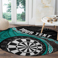 Personalised New Zealand Darts Round Carpet Koru Tribal Tattoo and Silver Fern Maori Pattern Teal Color LT03 - Polynesian Pride
