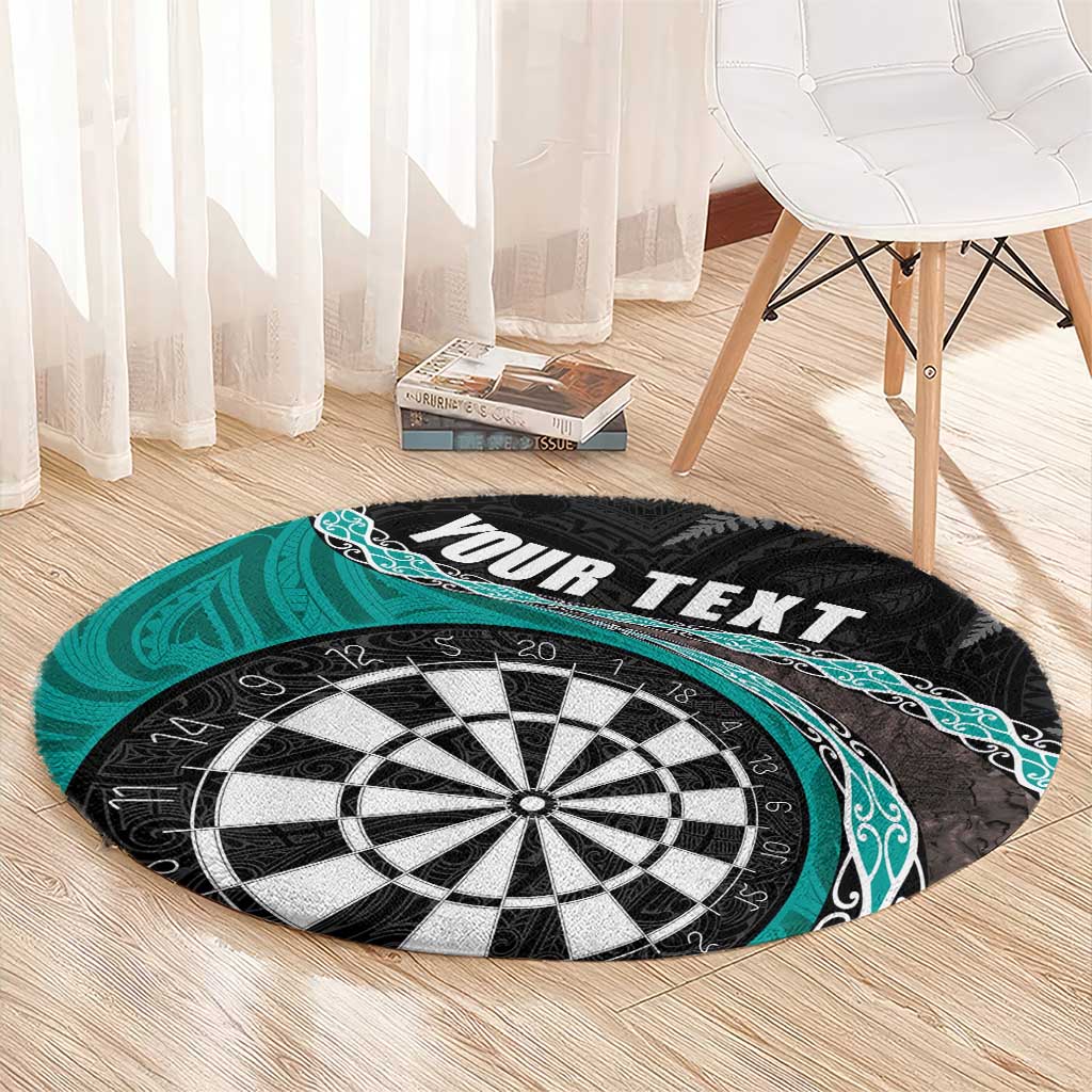 Personalised New Zealand Darts Round Carpet Koru Tribal Tattoo and Silver Fern Maori Pattern Teal Color LT03 - Polynesian Pride