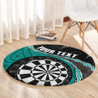 Personalised New Zealand Darts Round Carpet Koru Tribal Tattoo and Silver Fern Maori Pattern Teal Color LT03 - Polynesian Pride