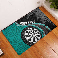 Personalised New Zealand Darts Rubber Doormat Koru Tribal Tattoo and Silver Fern Maori Pattern Teal Color LT03 - Polynesian Pride