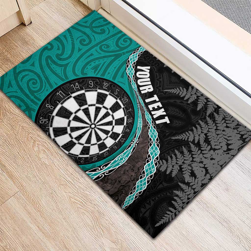 Personalised New Zealand Darts Rubber Doormat Koru Tribal Tattoo and Silver Fern Maori Pattern Teal Color LT03 - Polynesian Pride