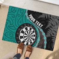 Personalised New Zealand Darts Rubber Doormat Koru Tribal Tattoo and Silver Fern Maori Pattern Teal Color LT03 - Polynesian Pride