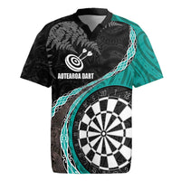 Personalised New Zealand Darts Rugby Jersey Koru Tribal Tattoo and Silver Fern Maori Pattern Teal Color LT03 Teal - Polynesian Pride