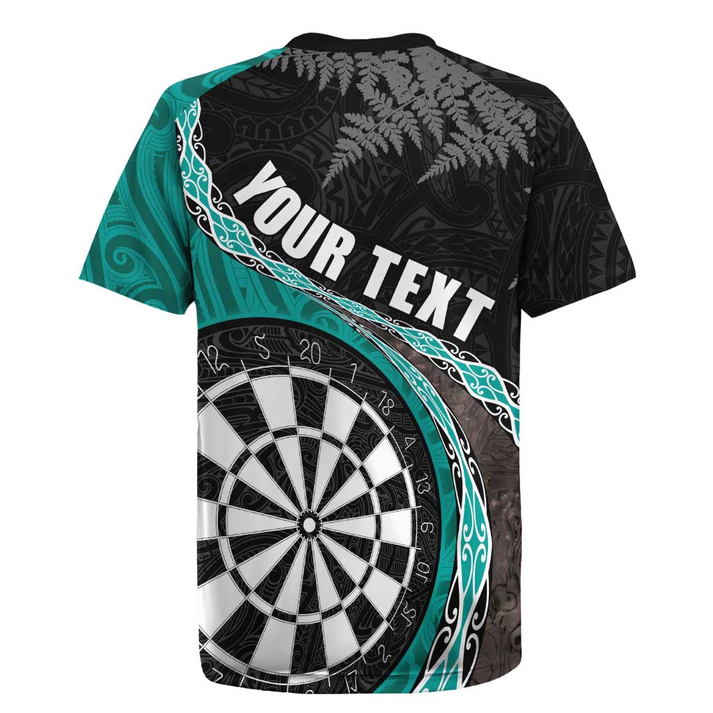 Personalised New Zealand Darts Rugby Jersey Koru Tribal Tattoo and Silver Fern Maori Pattern Teal Color LT03 - Polynesian Pride