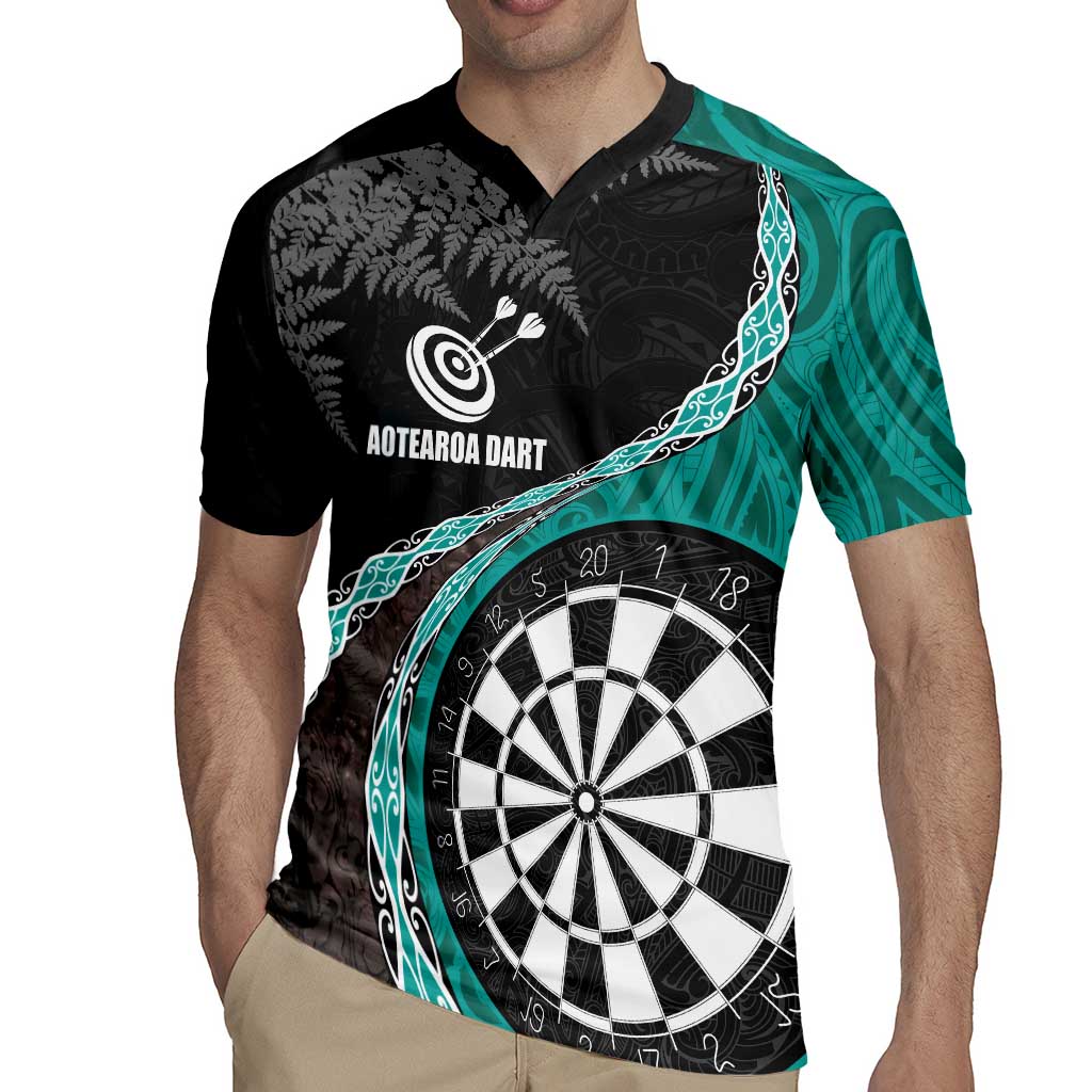 Personalised New Zealand Darts Rugby Jersey Koru Tribal Tattoo and Silver Fern Maori Pattern Teal Color LT03 - Polynesian Pride